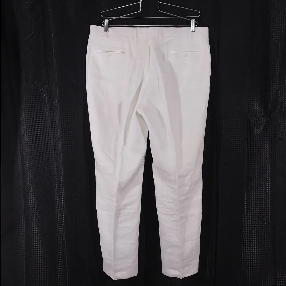 NWOT! CALVIN KLEIN! WHITE LINEN 100%, FLAT FRONT, STRAIGHT LEG PANTS! SZ 38x32